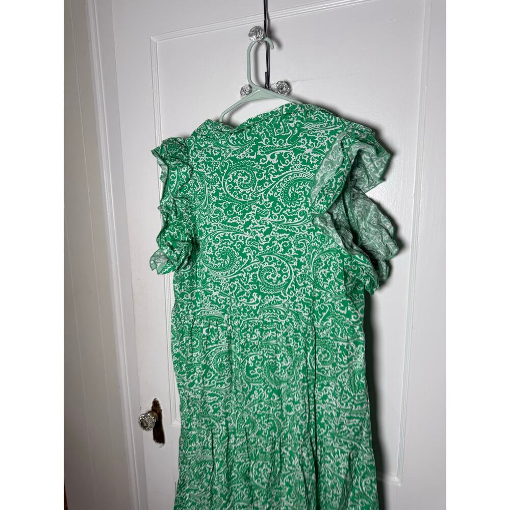 Crown & Ivy Green White Grand Millennial Ruffle Tiered Midi Dress Women's XL - Picture 7 of 7